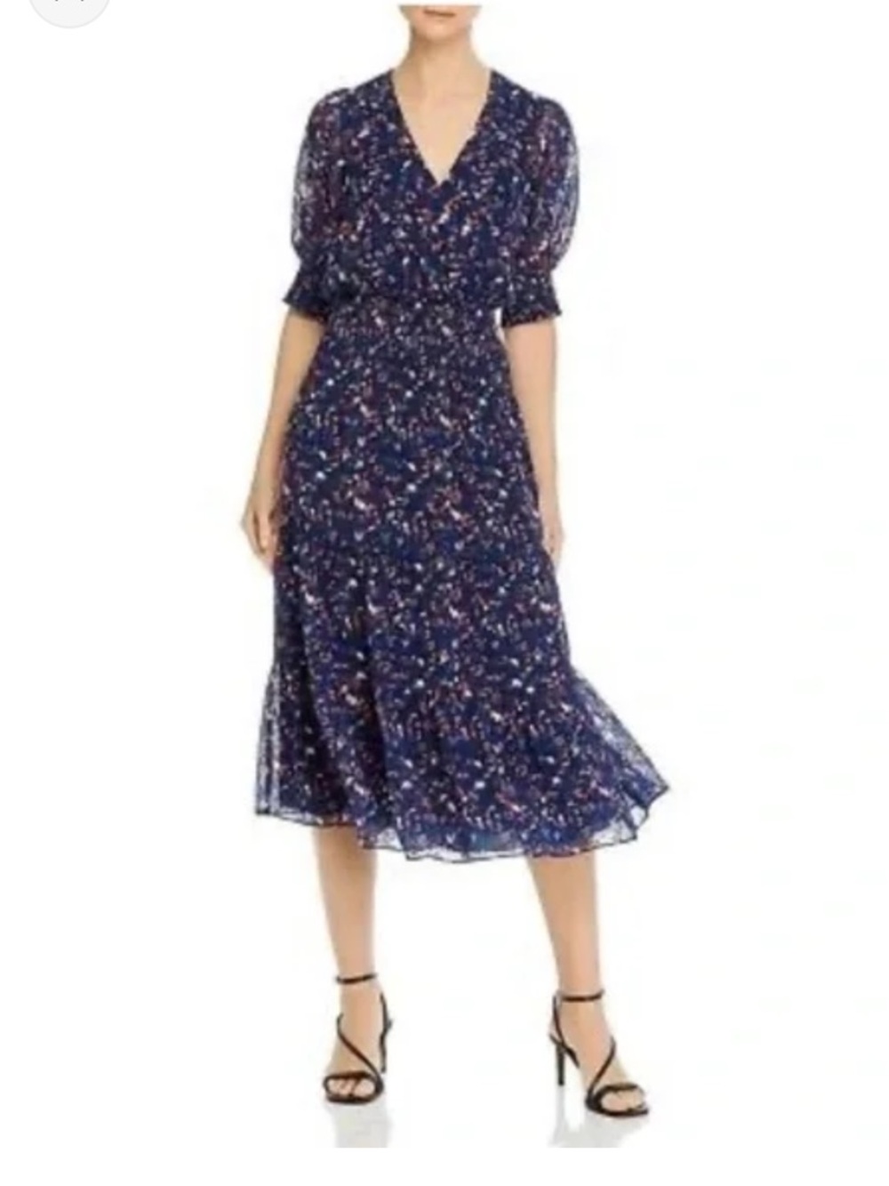 Parker Midnight Guava Smocked Waist Midi Dress S
